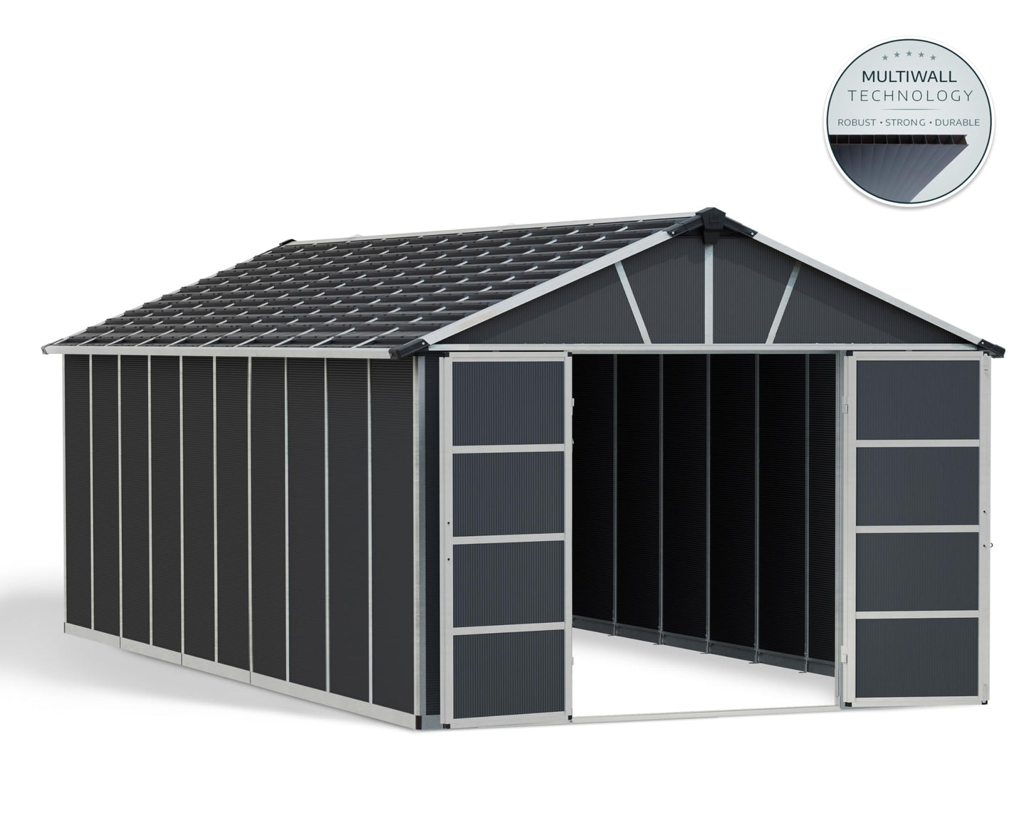 Palram - Canopia Yukon Outdoor Storage Shed 11' x 21' Gray for Backyard, Patio, Garden, Tools, Bikes, Lawnmower, Durable, Weather, Water, Snow, Rust Resistant Aluminum Frame