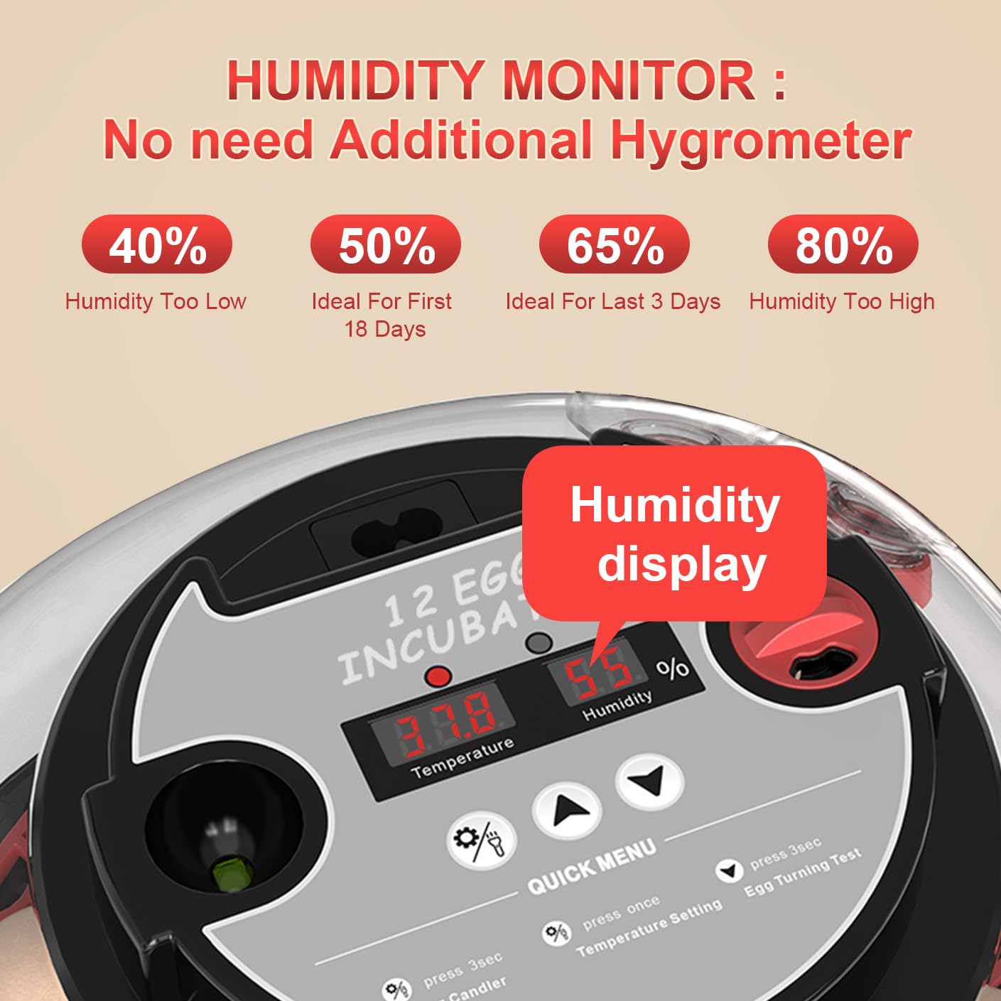 Incubators for Hatching Eggs: Chicken Quail Duck Bird Chick Egg Incubator kit with Automatic Egg Turner & Humidity Display,360 Incubator hatcher for Turkey Parrot Goose 12-24 Egg