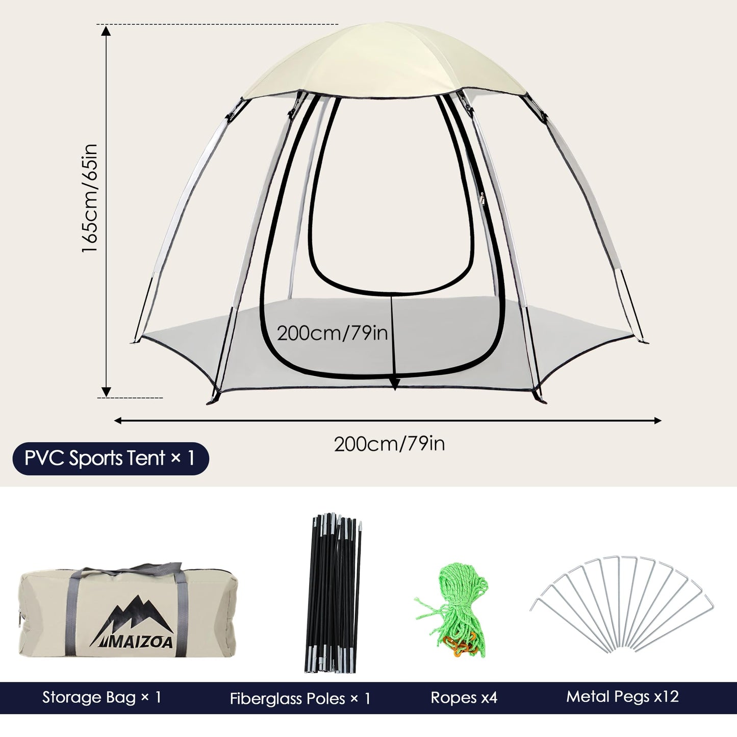 MAIZOA Sports Tent, 4-6 Person Fully Transparent View, 6.6''*6.6'',Waterproof/Windproof/coldproof, Removable Waterproof Canopy, Suitable for Ball Games, Camping, Fishing, Party, Outdoor Activities