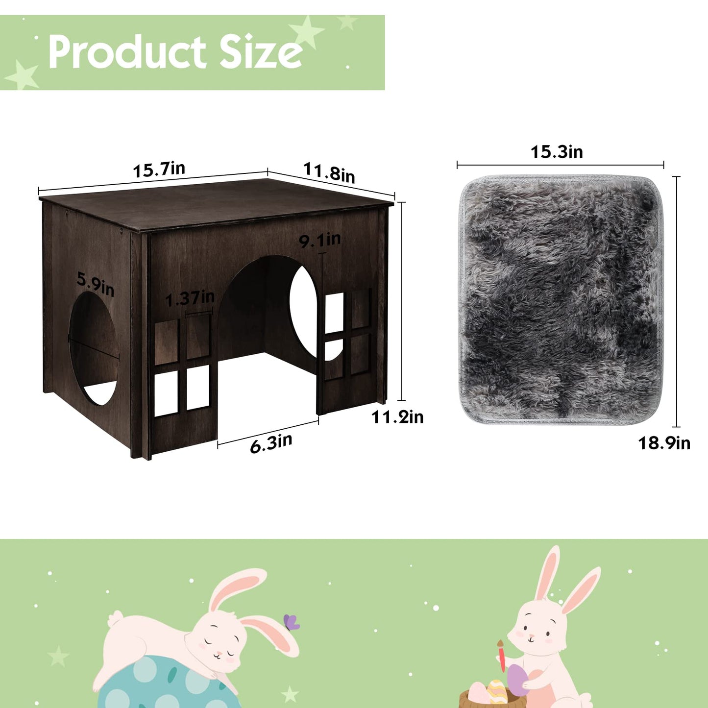 Large Rabbit Hideout, Rabbit Houses and Hideouts, Wooden Bunny House and Hideouts, Bunny Castle with Multiple Windows, Chinchilla and Guinea Pigs Hut Hideout