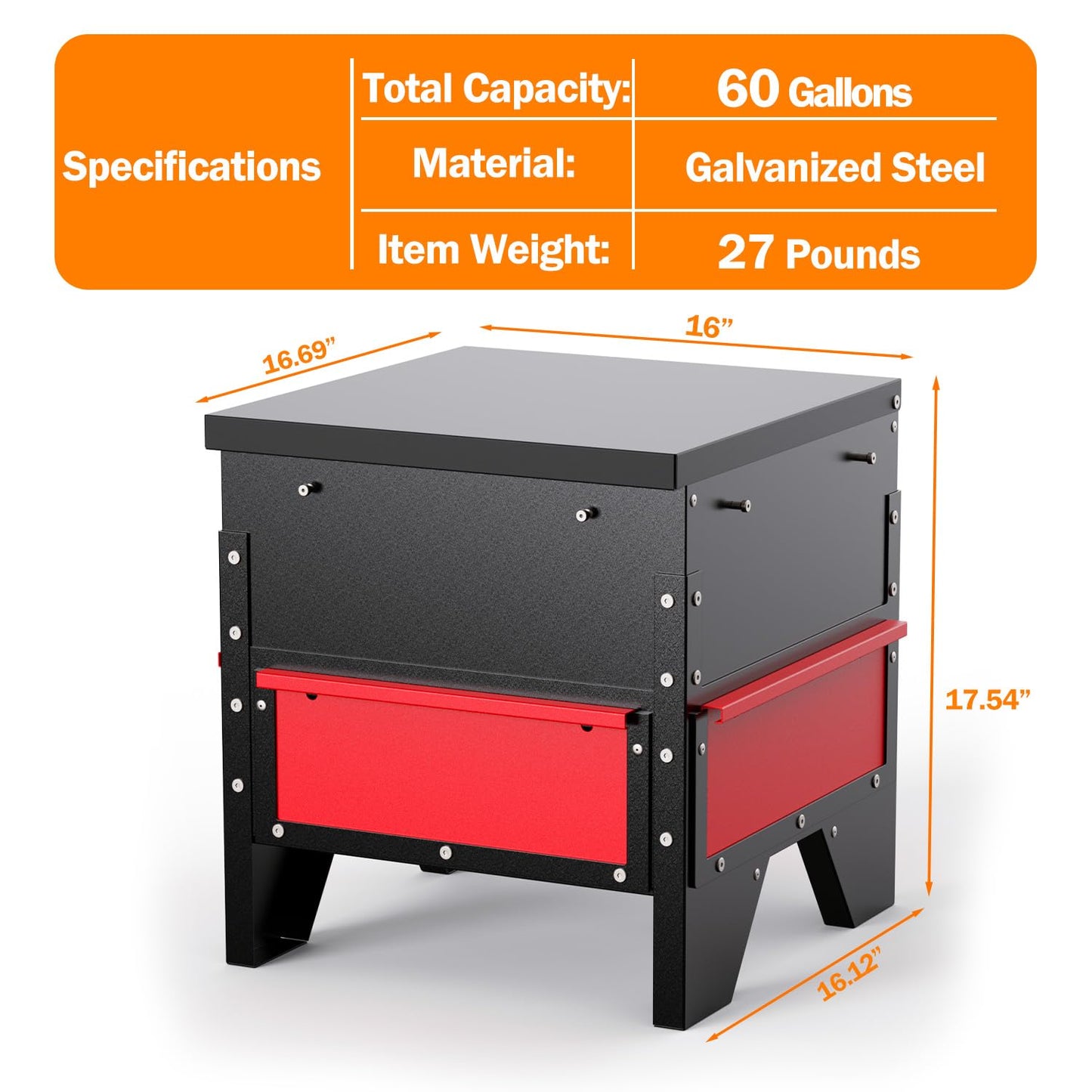 BUYYAH Automatic Chicken Feeder, 60lb Large Capacity, All Metal Poultry Feeder, No Waste Waterproof Chicken Feeder, Suitable for Geese, Ducks, Turkeys, Quails