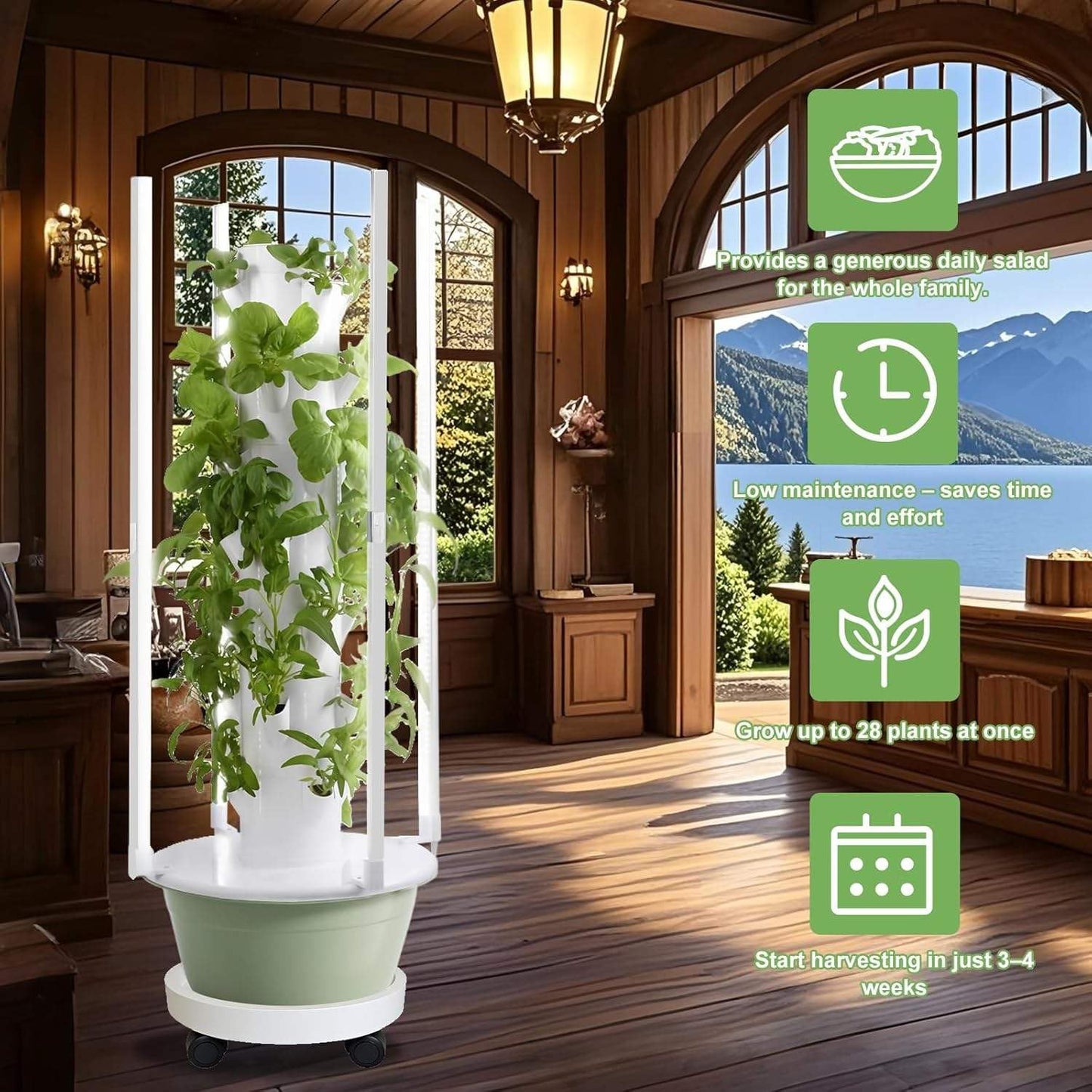TIRUSS Hydroponic Growing Kit System with 4 LED Grow Lights,Hydroponics Tower Set, 7 Layer 28 Pots Planter, Vertical Hydro Tower Indoor Herb Garden Kit for Lettuce, Veggies, and Fresh Greens