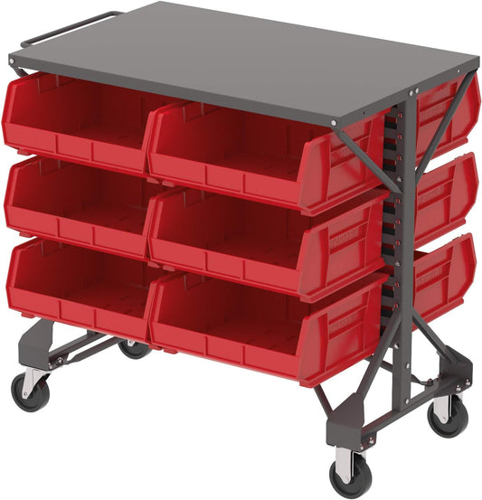 Akro-Mils 30812 Steel Mobile Bin Work Cart Organizer with Steel Worktop for Mounting AkroBin Storage Bins, (38-1/2-Inch W x 24-Inch D x 36-1/2-Inch H), Gray