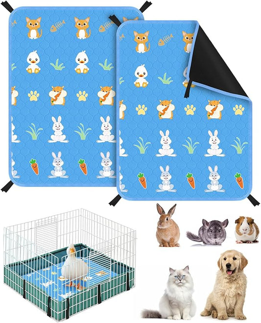 Bissap 2 Packs Guinea Pig Cage Liners, 18''X24'' Washable Guinea Pig Pee Pads Non Slip Reusable Fast and Super Absorbent Bedding for Small Animals Rabbit Hamster Chinchillas Rat - Blue