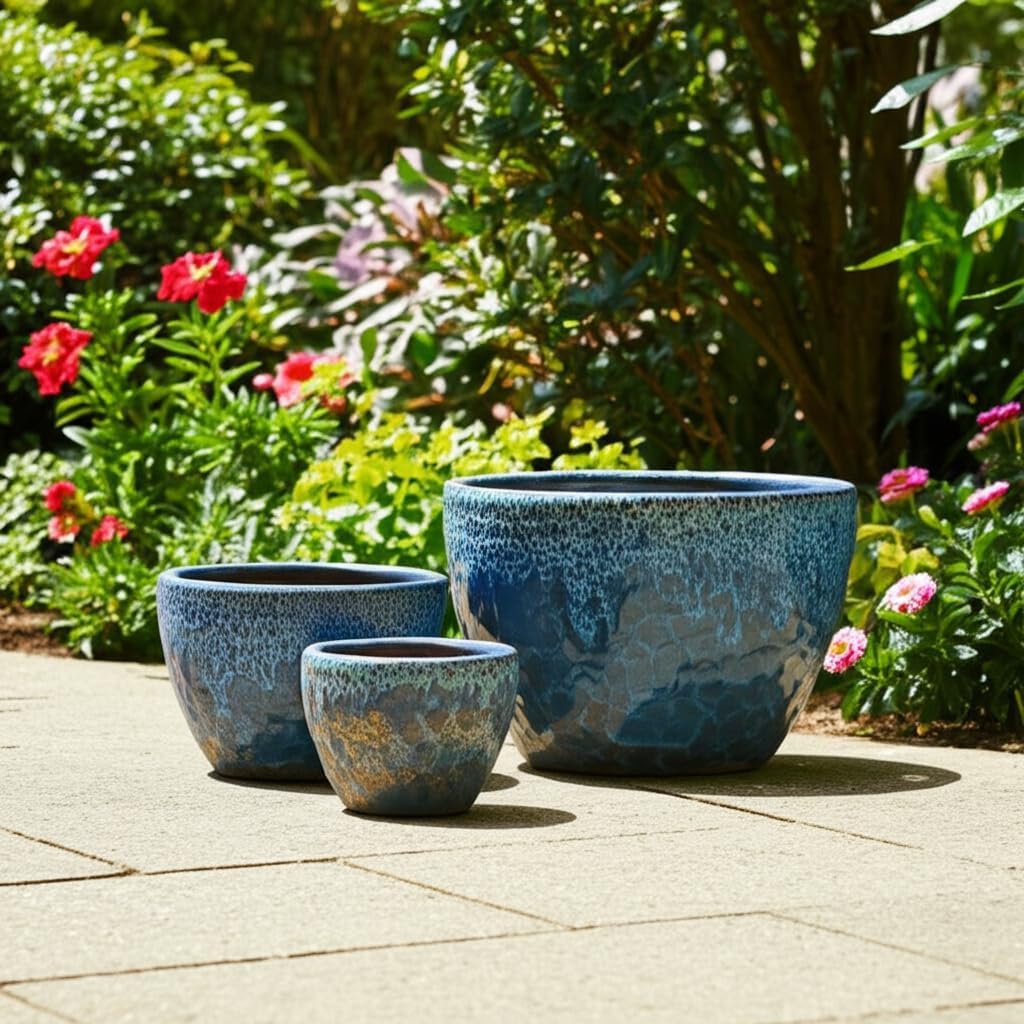 Sagebrook Home Set of 3 8/11/15" Lava Planters, Blue