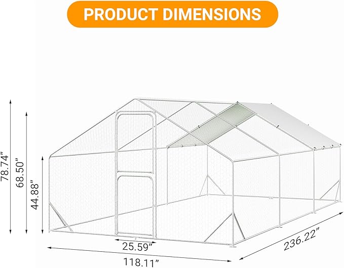 Chicken Runs for Yard with Cover, Large Metal Chicken Coop, 9.8x19.7x6.6FT Chicken Pen with Waterproof and Anti-UV Cover, Walk-in Poultry Cage for Yard Outdoor Duck Rabbit Cage