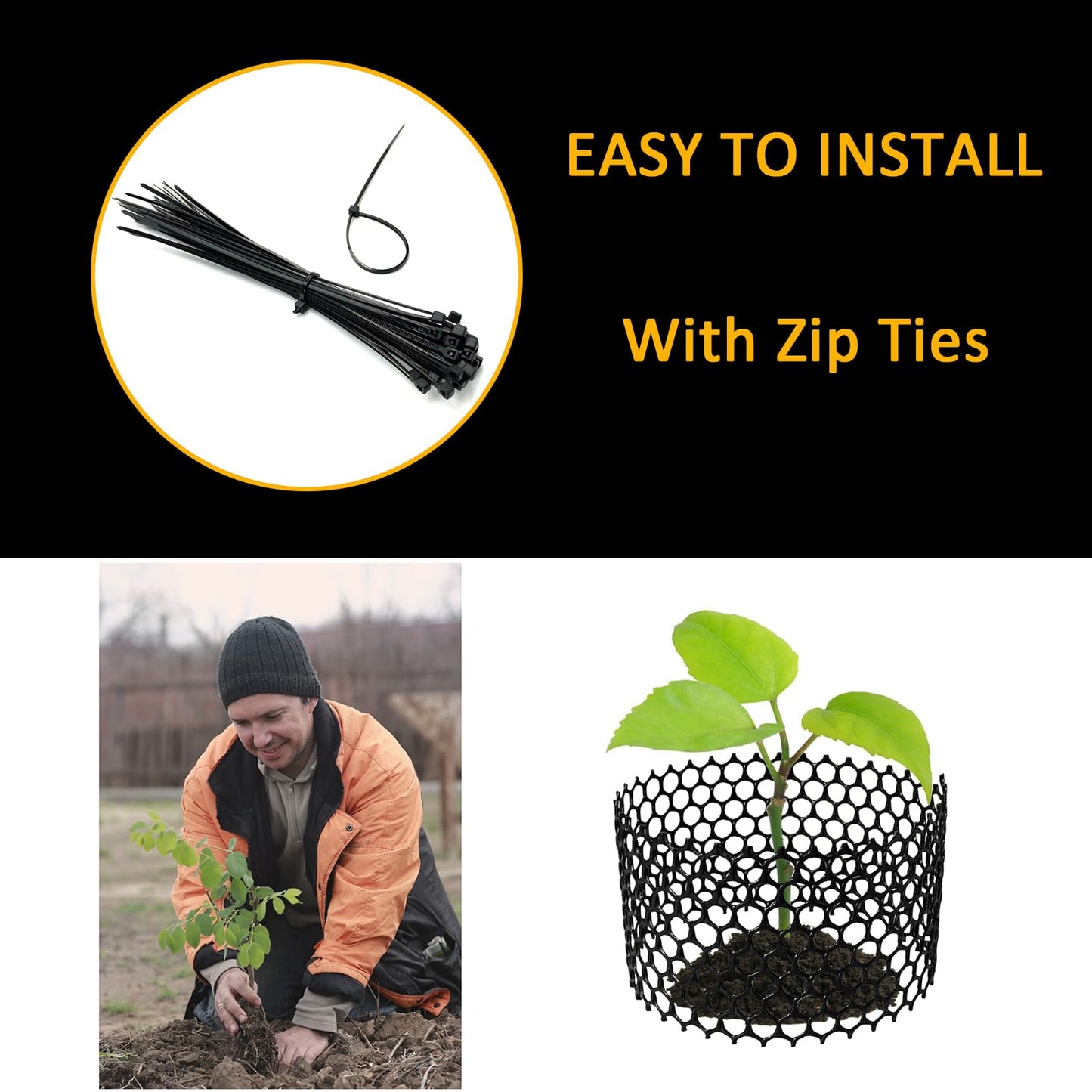 Chicken Wire Fencing Mesh Plastic with Zip Ties, 1.3×10FT Garden Netting for Moss Poles, Plastic Chicken Wire for Poultry Rabbit Fencing,Crafts,DIY - Black