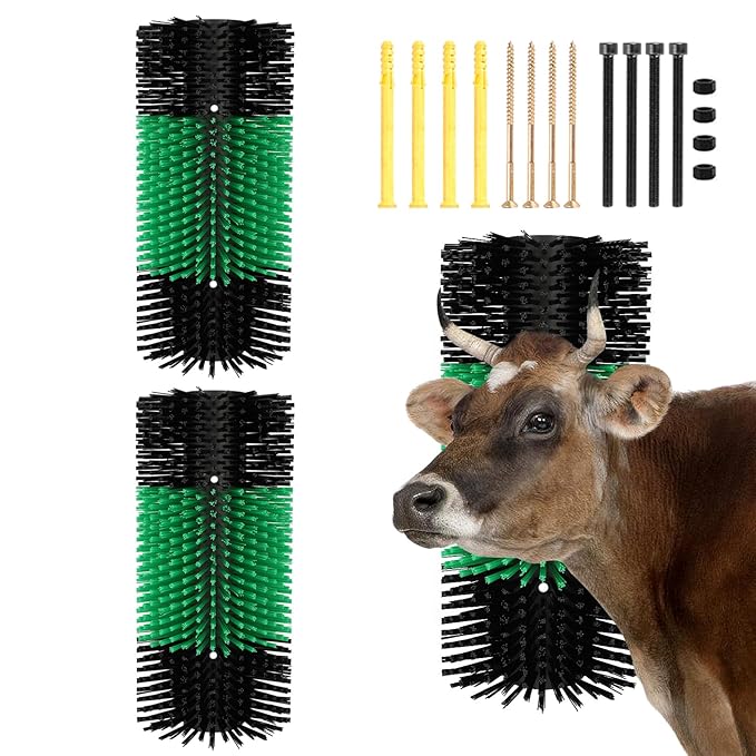 2psc Livestock Scratching Brush with 8 Screws – Cattle and Horse Grooming Brushes, Itch Relief for Horse, Goat, Cattle，Cow,Sheep， and Pig,Livestock Supplies – Black & Green