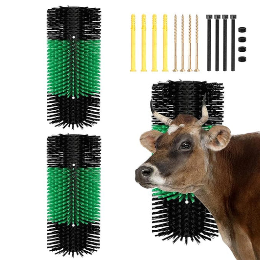 2psc Livestock Scratching Brush with 8 Screws – Cattle and Horse Grooming Brushes, Itch Relief for Horse, Goat, Cattle，Cow,Sheep， and Pig,Livestock Supplies – Black & Green