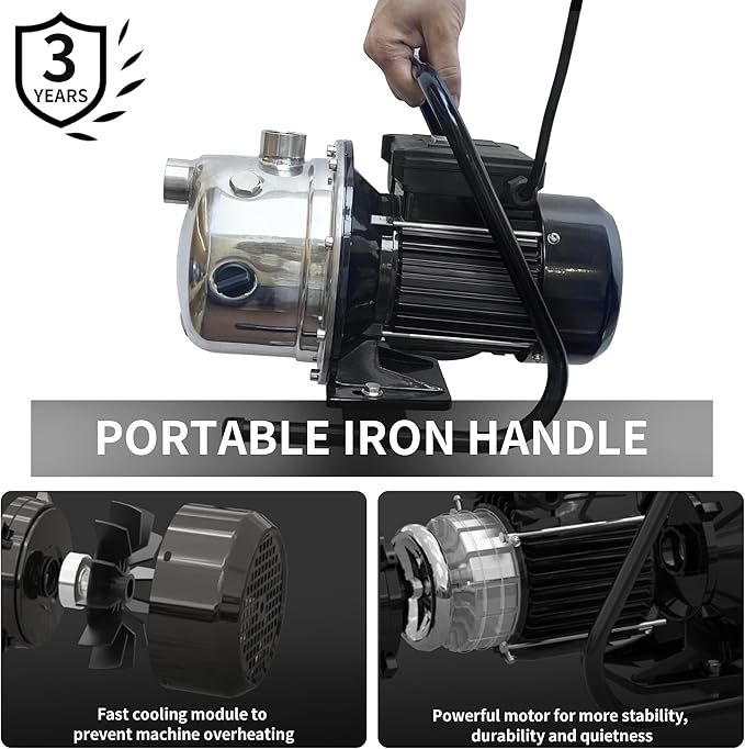 LANCHEZ 1.6 HP Portable Shallow Well Pump, 1162 GPH Stainless Steel Sprinkler Pump, 115V Water Transfer for Garden Draining and Lawn Irrigation