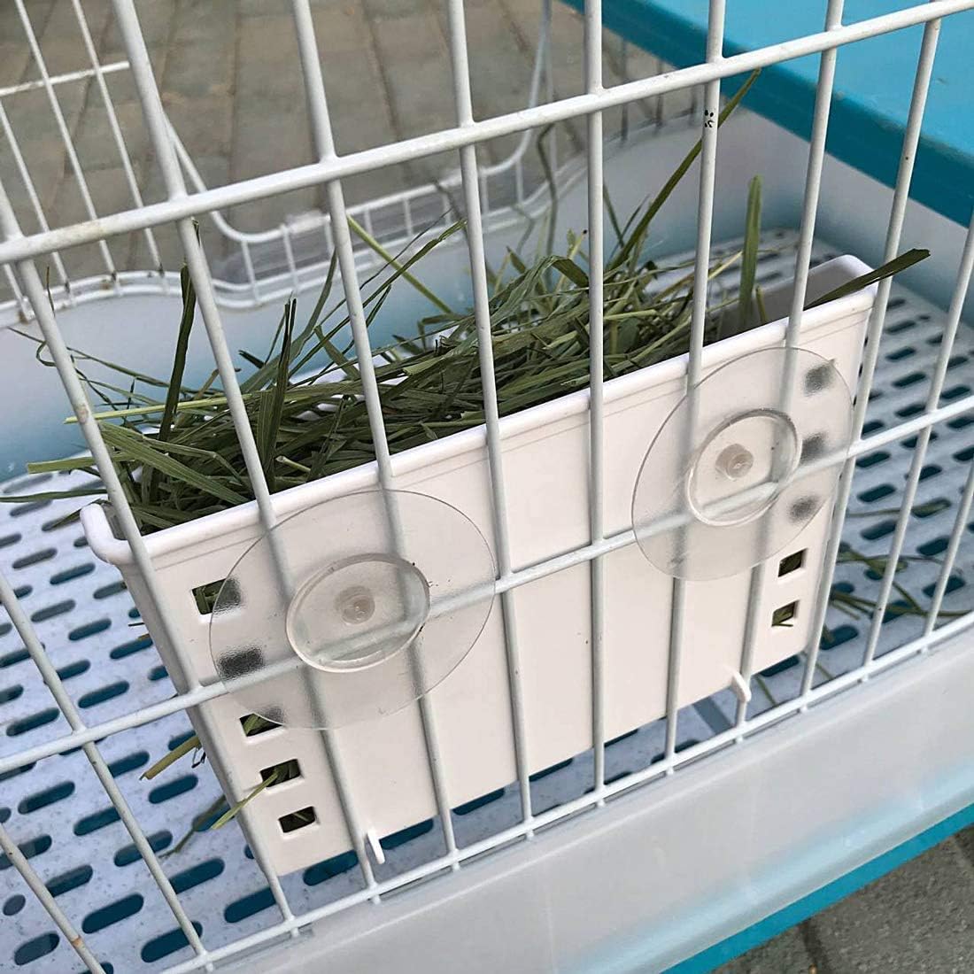 kathson Rabbit Hay Feeder Large Hay Manger Less Wasted Grass Holder Rack Food Dispenser Small Animal Plastic Bowl for Rabbits Bunny Guinea Pigs Rat Chinchilla(White