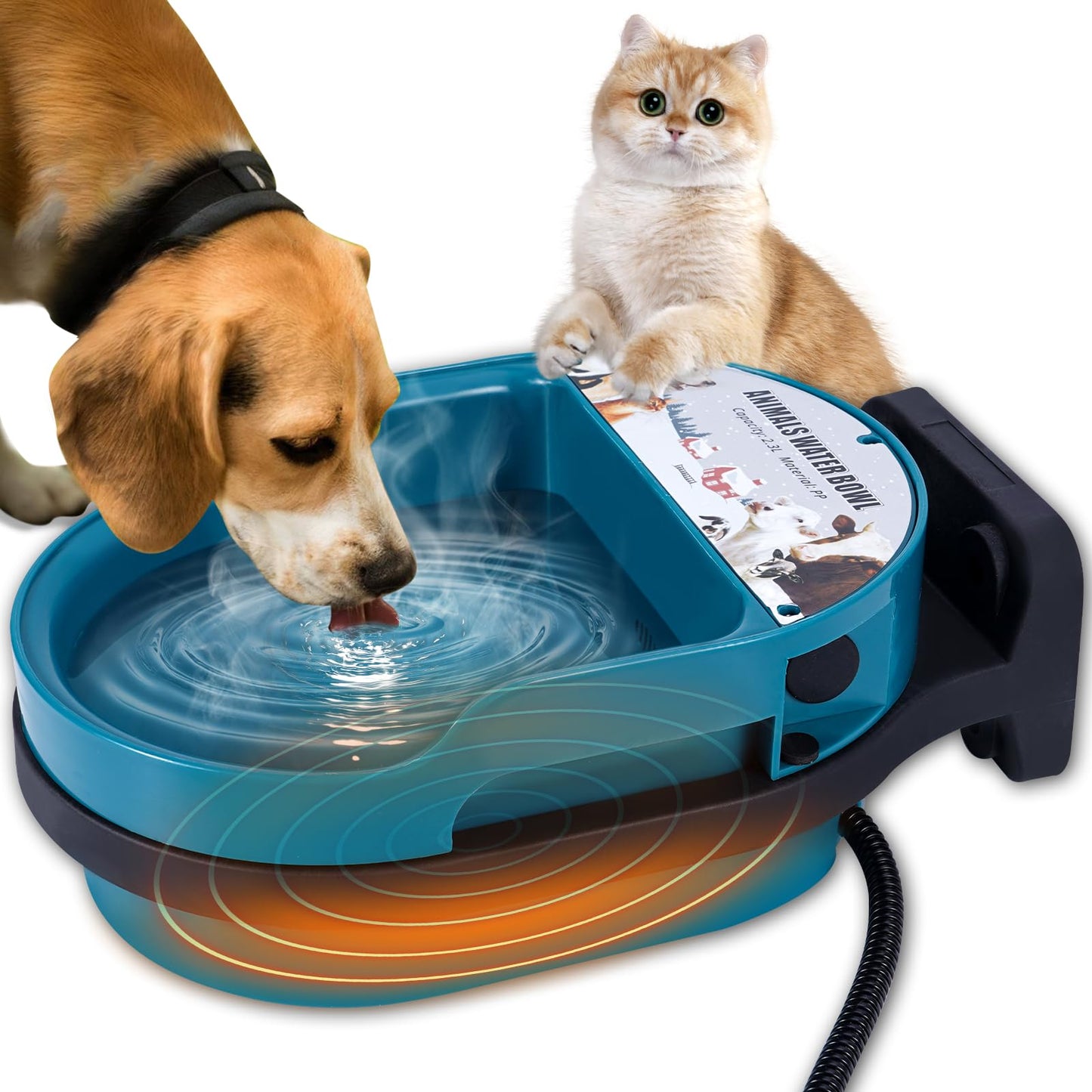 MUDUOBAN Heated Water Bowl for Dog and Cat,Heated Chicken Waterer with Anti-Chew Cord,Float Valve Controlled Automacit Fill,for Winter No Freeze