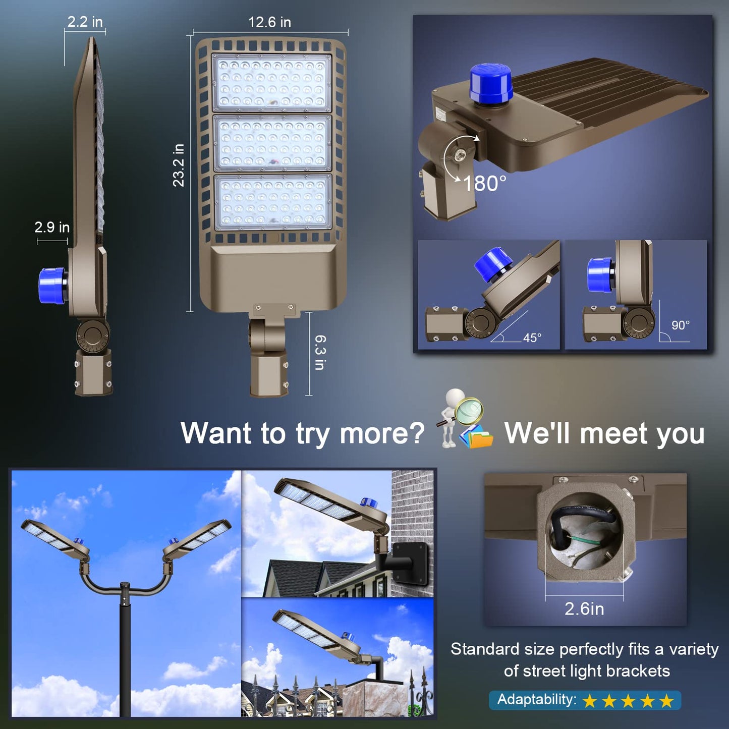 ledmo 300W LED Parking Lot Light 36000LM 5000K Adjustable Slip Fit Mount Security Lighting with Dusk-to-Dawn Photocell IP65 Waterproof LED Stadium Flood Light for Garage, Yard, Street 2 Pack