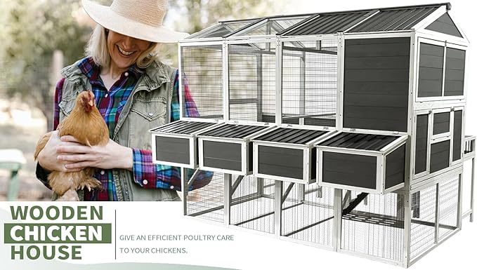 3-Tier Large Wooden Chicken Coop for 8-10 Chickens,Outdoor Walk-in Chicken Coop House with Run&Nesting Boxes,Hen House Poultry Pet Habitat Hutch Cage W/Pull Out Trays&Wire Fencing(95"×80"×83")