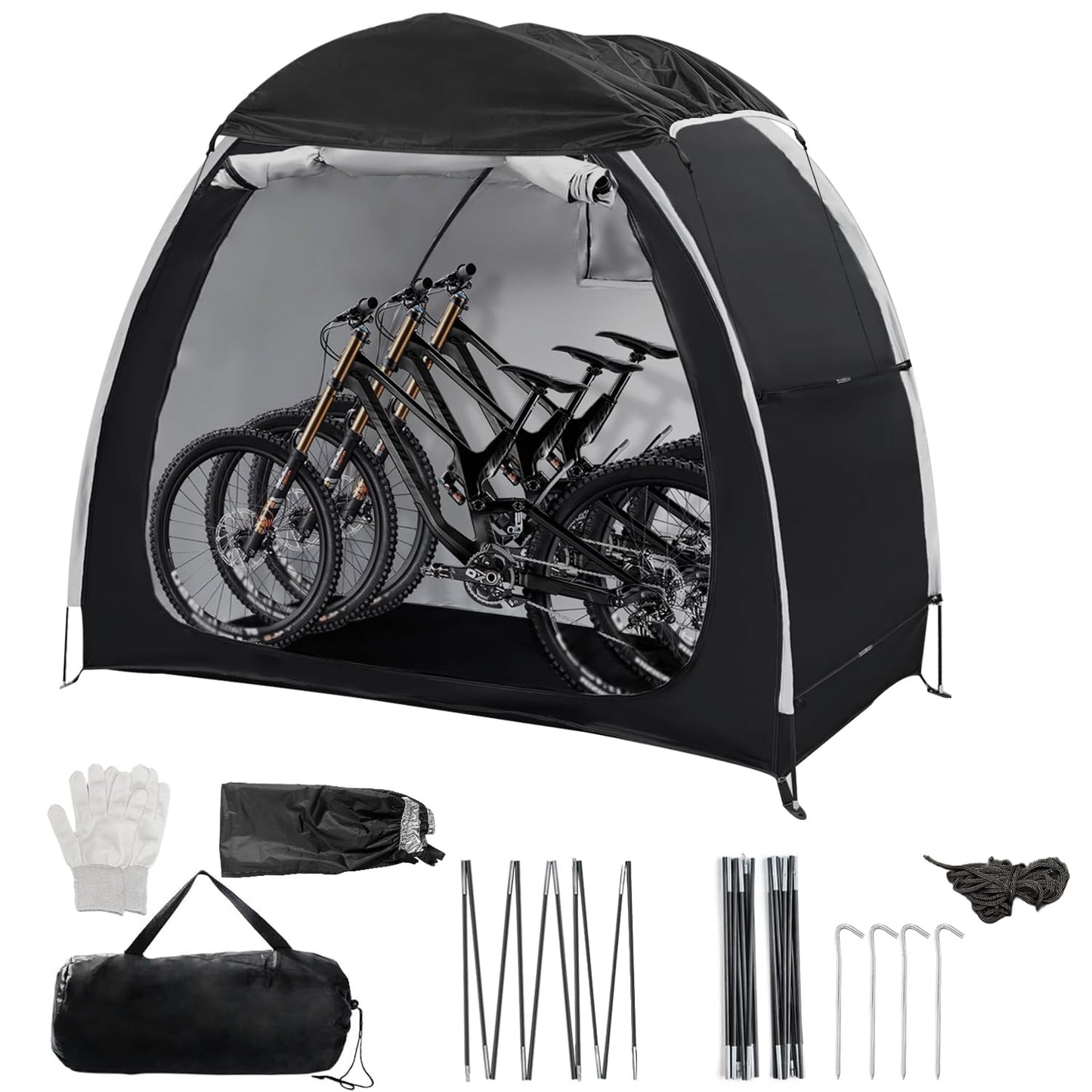 Bike Tent Outdoor Storage Shed,Waterproof 5000PU 210D Oxford Fabric,Top Reinforcement,Portable Outside Bicycle Storage Shelter Fits for 2-3 Bikes,Motorcycle,Mower,Garden Tools,79"x32"x67"
