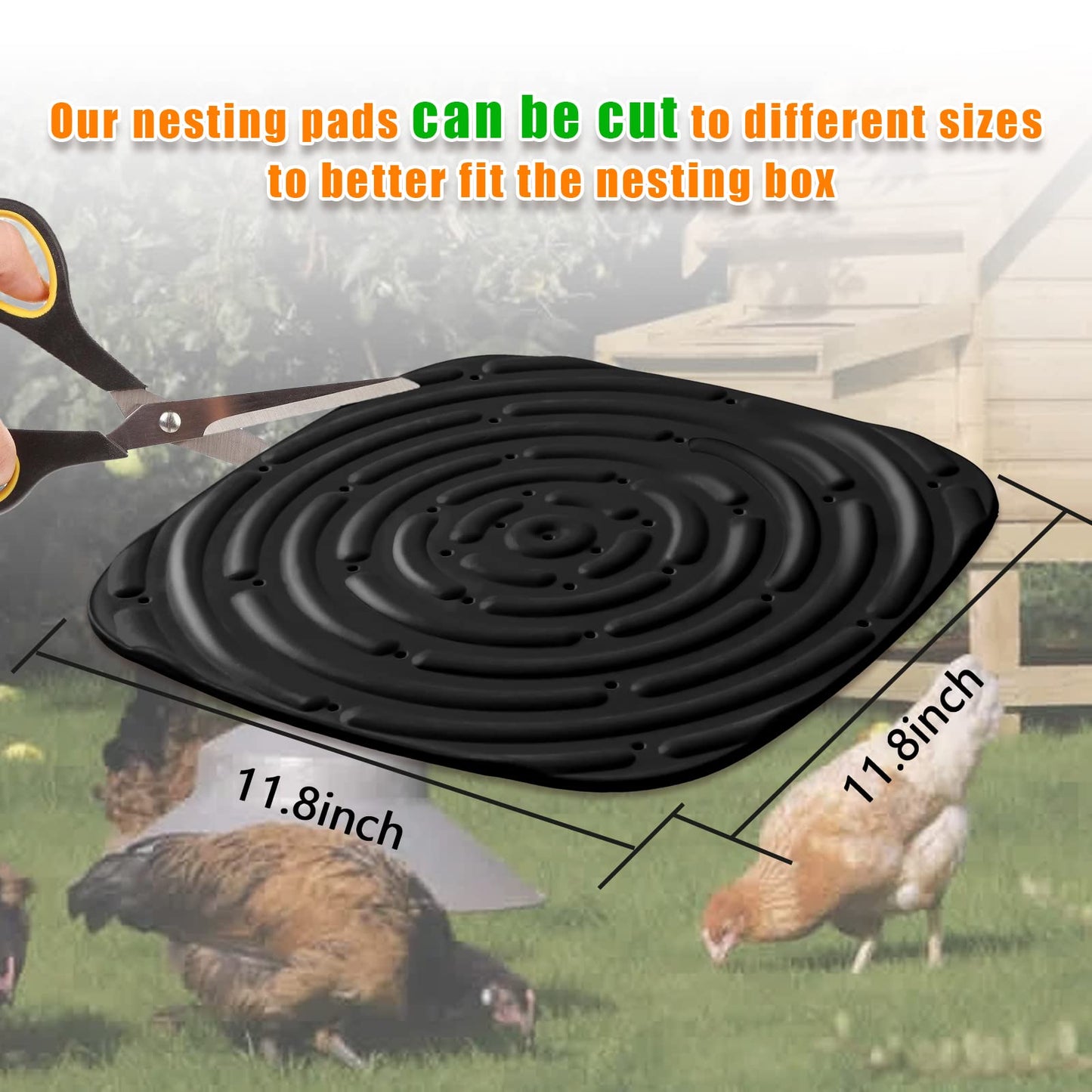 Skimzy Chicken Nest Box Pads - Washable Reusable Nesting Box Liners for Laying Eggs Chicken Coop Accessories Black 12''x12'' (4)