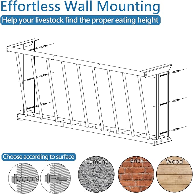 Wall Mount Hay Rack, 40'' Long Livestock Hay Feeder with 25 Gallon Capacity, Carbon Steel Hay Feeder for Sheep, Goats, Horses, Indoor Outdoor Uses