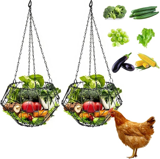 Hanging Chicken Feeder, Foldable Poultry Feeder Basket for Chicken Duck Coop, 2 Pcs
