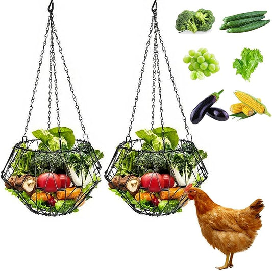 Hanging Chicken Feeder, Foldable Poultry Feeder Basket for Chicken Duck Coop, 2 Pcs