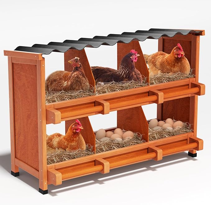 Chicken Nesting Boxes, 6 Compartments Wooden Nesting Boxes for Chickens,Laying Boxes for Hens Ducks Poultry Protect Eggs Chicken Coops Easy Egg Collection