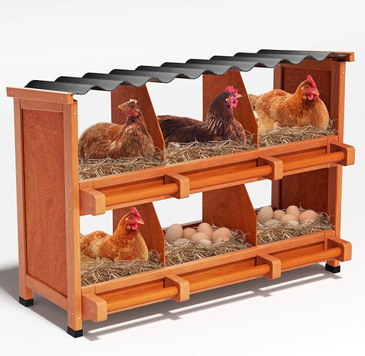 Chicken Nesting Boxes, 6 Compartments Wooden Nesting Boxes for Chickens,Laying Boxes for Hens Ducks Poultry Protect Eggs Chicken Coops Easy Egg Collection