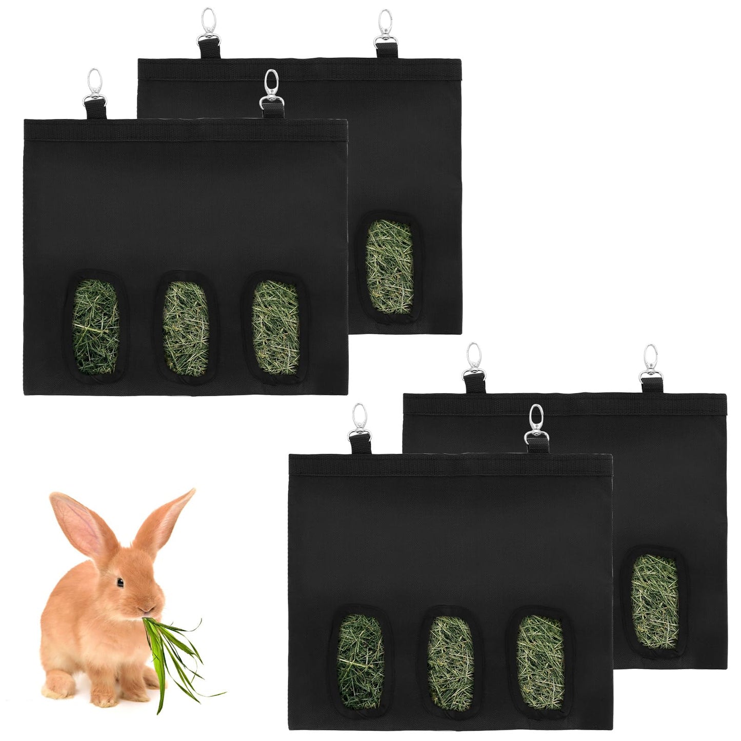 GBACHOOSE 4PCS Rabbit Hay Feeder, 3 Holes Guinea Pig Hay Feeder Bag Bunny Hay Bag for Rabbit Guinea Pig Chinchilla Hamsters Small Pets Animal
