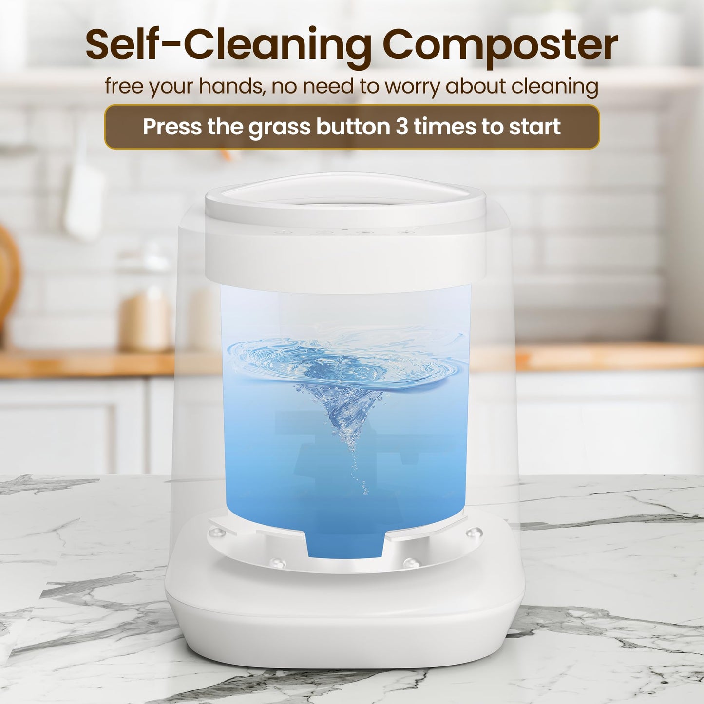 Kiss the Water Electric Composter for Kitchen, 4L Large Smart Countertop Compost Bin with 3 Composting Modes, Odorless Indoor Electric Kitchen Food Recycler with Safe Lock, White