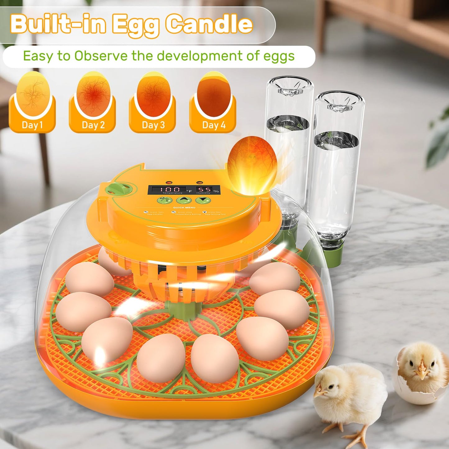 Incubators for Hatching Eggs, 12 Egg Incubator with Automatic Egg Turning and Humidity Control, Egg Candler, Auto Water Replenishment, Air Vent, for Hatching Chicken Duck Quail Goose Eggs