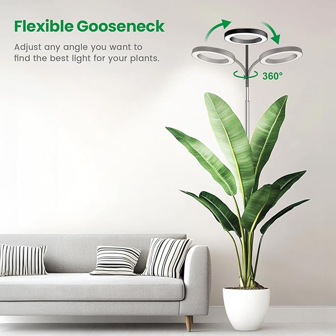 Garpsen Plant Light, Full Spectrum Grow Light with Gooseneck, 3 Colors Modes and 5 Dimmable Levels, 6/12/16H Timer, 65'' Height Adjustable Grow Lamp for Large Plants(3Pack)