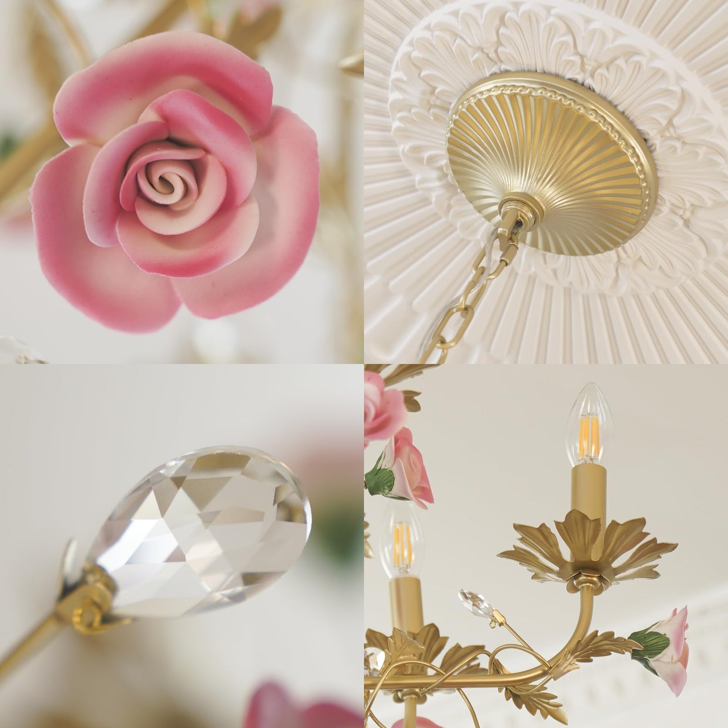 Farmhouse Dining Room Over Table Chandelier, Hanging Light Fixture Pink Bedroom, Art Deco Unique Rustic Tree Lamps Leaves Lighting Fixtures, Foyer Living Room Kitchen Ceiling Crystal Pendant Lights
