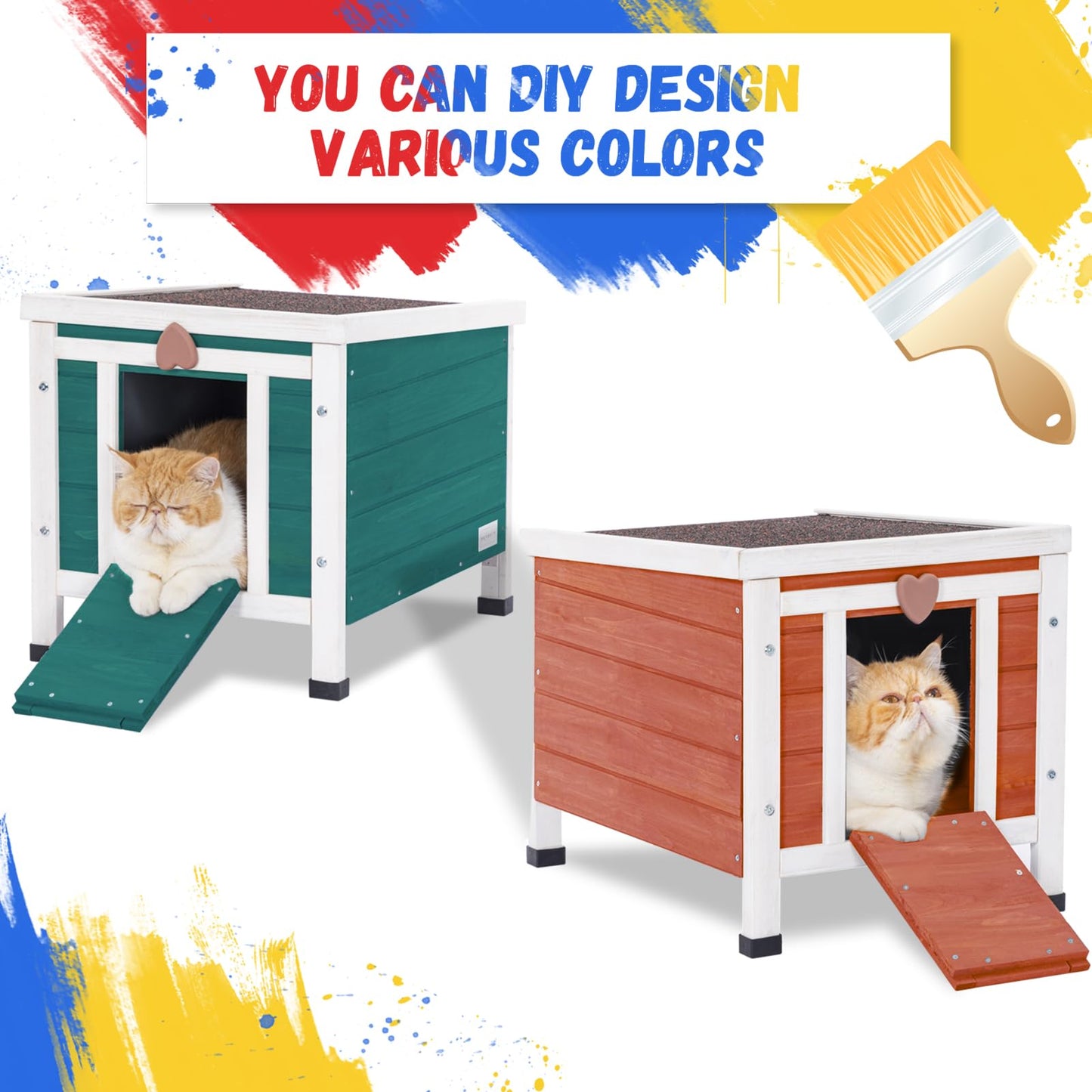 Petsfit Outdoor Cat House Weatherproof, Outside Shelter for Feral Cats, Rabbits, Chicken, Small Animal Houses & Habitats, Idea for Guinea Pigs Pigeons Ducks Tortoises