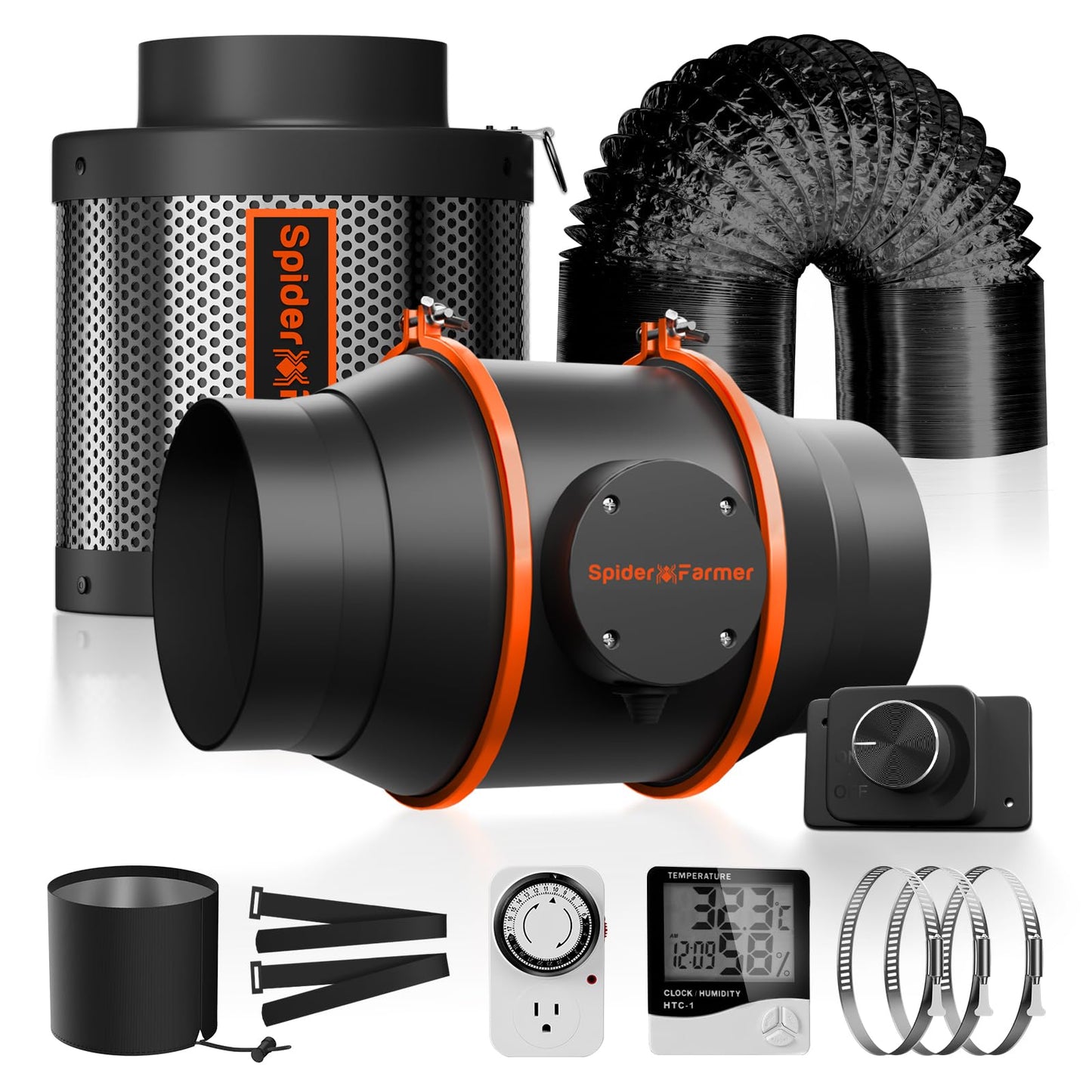 Spider Farmer Air Filtration Kit 6 Inch, Inline Duct Fan with RJ12 Speed Humidity Controller, Carbon Filter Combo, 25 Ft Ducting, Ventilation System Kit for Grow Tents, Hydroponics, Indoor Gardening
