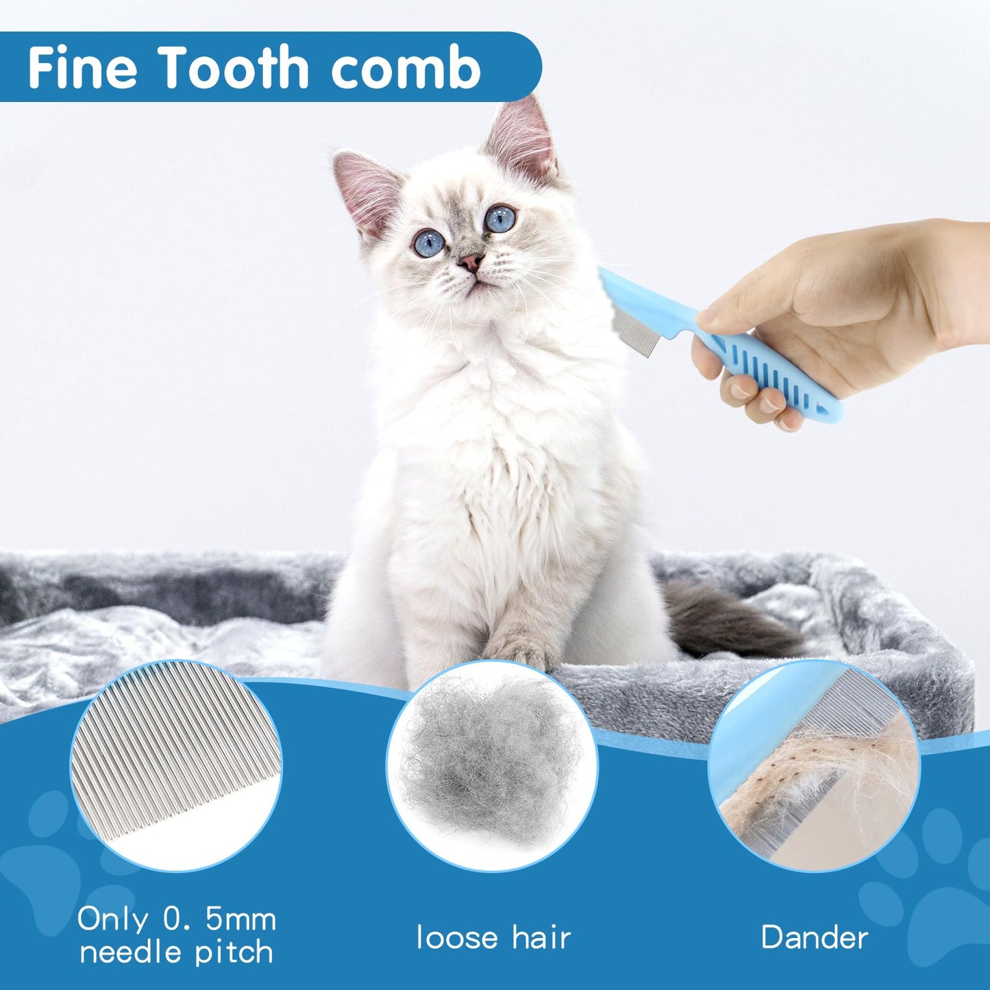 Lanswood Dog Brush Dog Grooming Kit 6PCS Dog Brush for Shedding-Dog Brushes for Grooming, Dematting Comb for Dogs, Cat Nail Clipper with Nail File, Flea Comb, Bath Brush-Blue