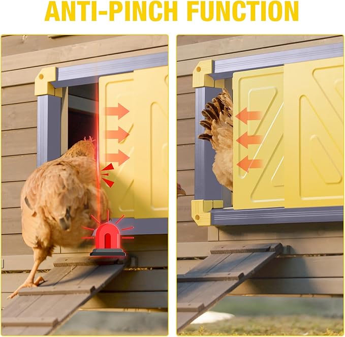 Automatic Chicken Coop Door Opener with Heating and Anti-Pinch Function Solar Powered Auto Chicken House Run Door (Yellow&Grey)