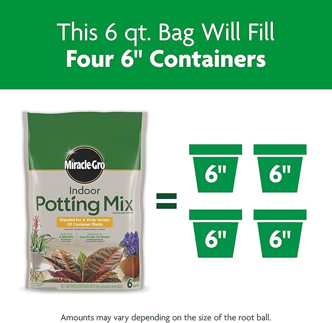 Miracle-Gro Indoor Potting Mix, Blended for a Variety of Houseplants, Feeds for up to 6 Months, 6 qt., 2-Pack