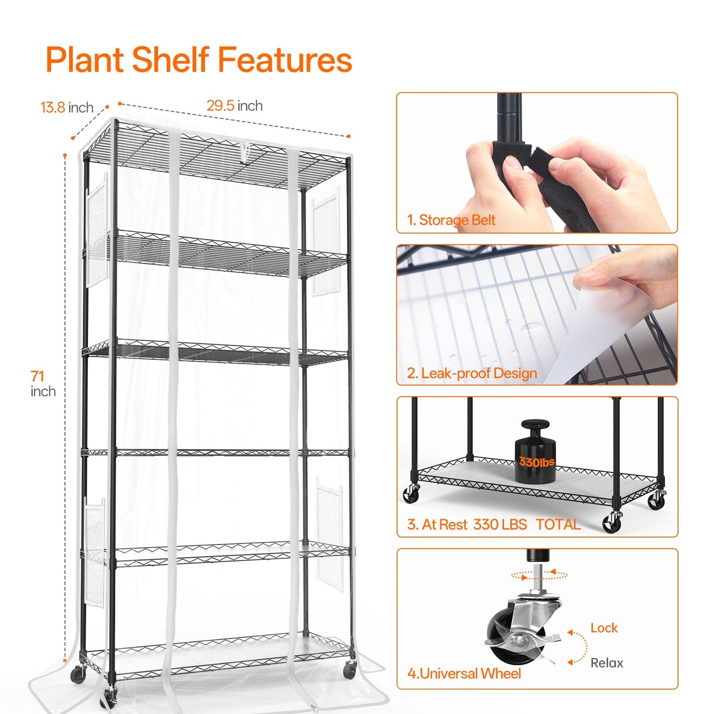 Bstrip Indoor Greenhouse with Grow Light, Mini Green House with 5 Pack T8 Full Spectrum Plant Lights, Plant Shelf with Tent for Indoor Plant, Seed Starting, Seed Tray, 35.4"x13.8"x71"