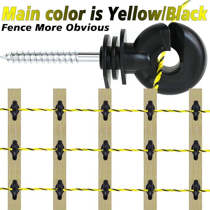 Upgraded Electric Fence Poly Wire 330 Feet 100 Meters 1/8" Dia Portable Electric Fencing Polywires and 50 Pcs Black Electric Fence Insulator (Grid System Accessories for Animal Husbandry Electronic)