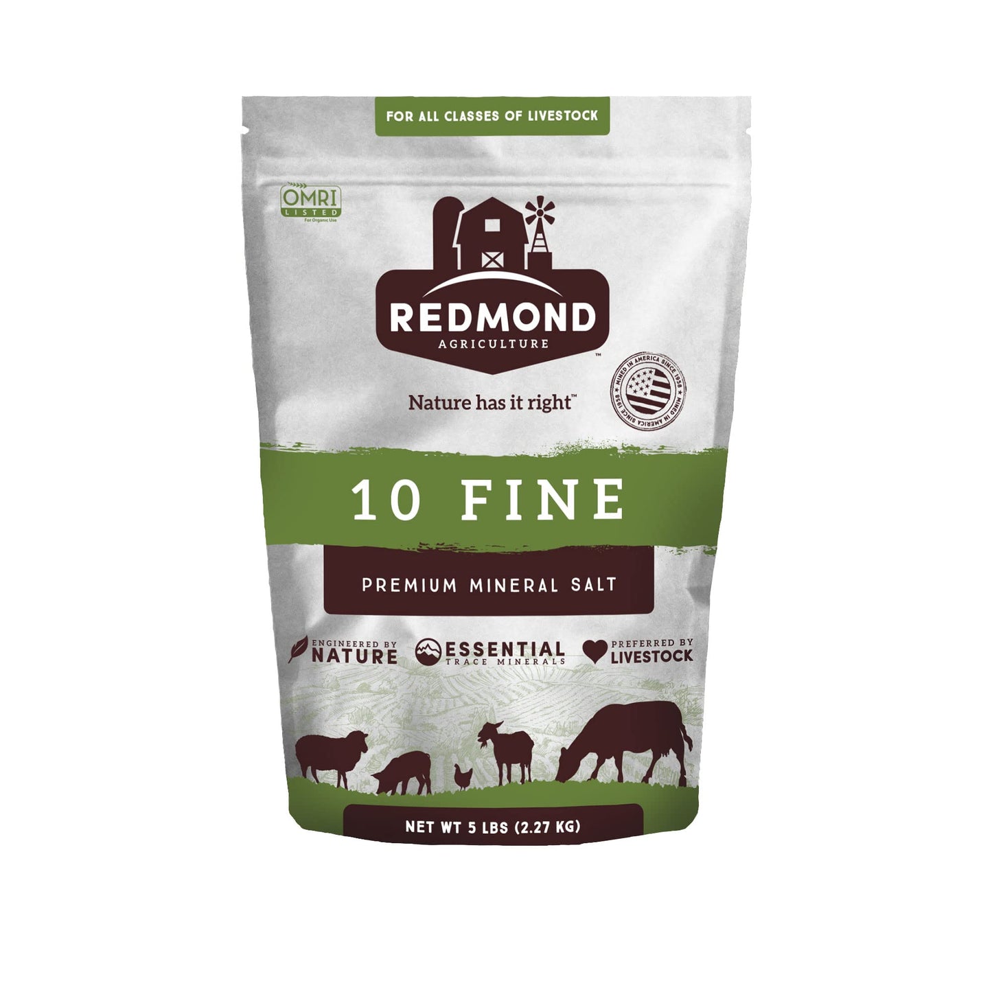 REDMOND 10 Fine Natural Livestock Mineral Salt, OMRI Listed, 5LB Bag