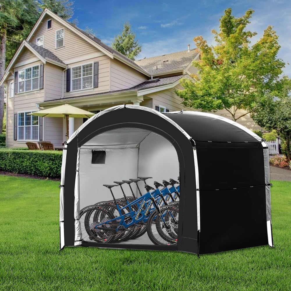Outdoor Bike Covers Storage Shed Tent,210D Oxford Waterproof Tent for 2-5 Bikes,Outdoor Sheds Shelter for Bicycles,Motorcycle, Garden Tools, Stoves (Cabin - XXL for 4-5 Bikes-Black)