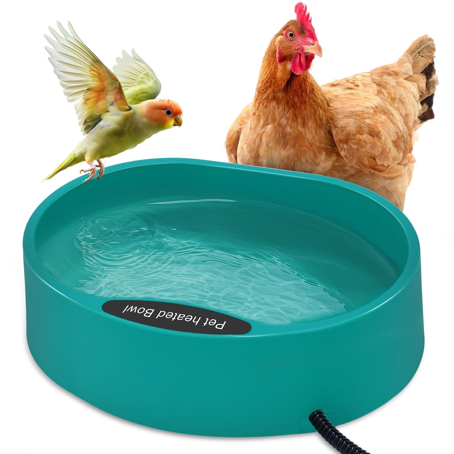 GHWMYD Heated Water Bowl for Chicken, Large Capacity 125OZ Poultry Water Heater for Hens Turkey Goose Duck Pigeon Poultry Birds Drinker in Winter, Chicken Coop Accessories No More Frozen Food Water