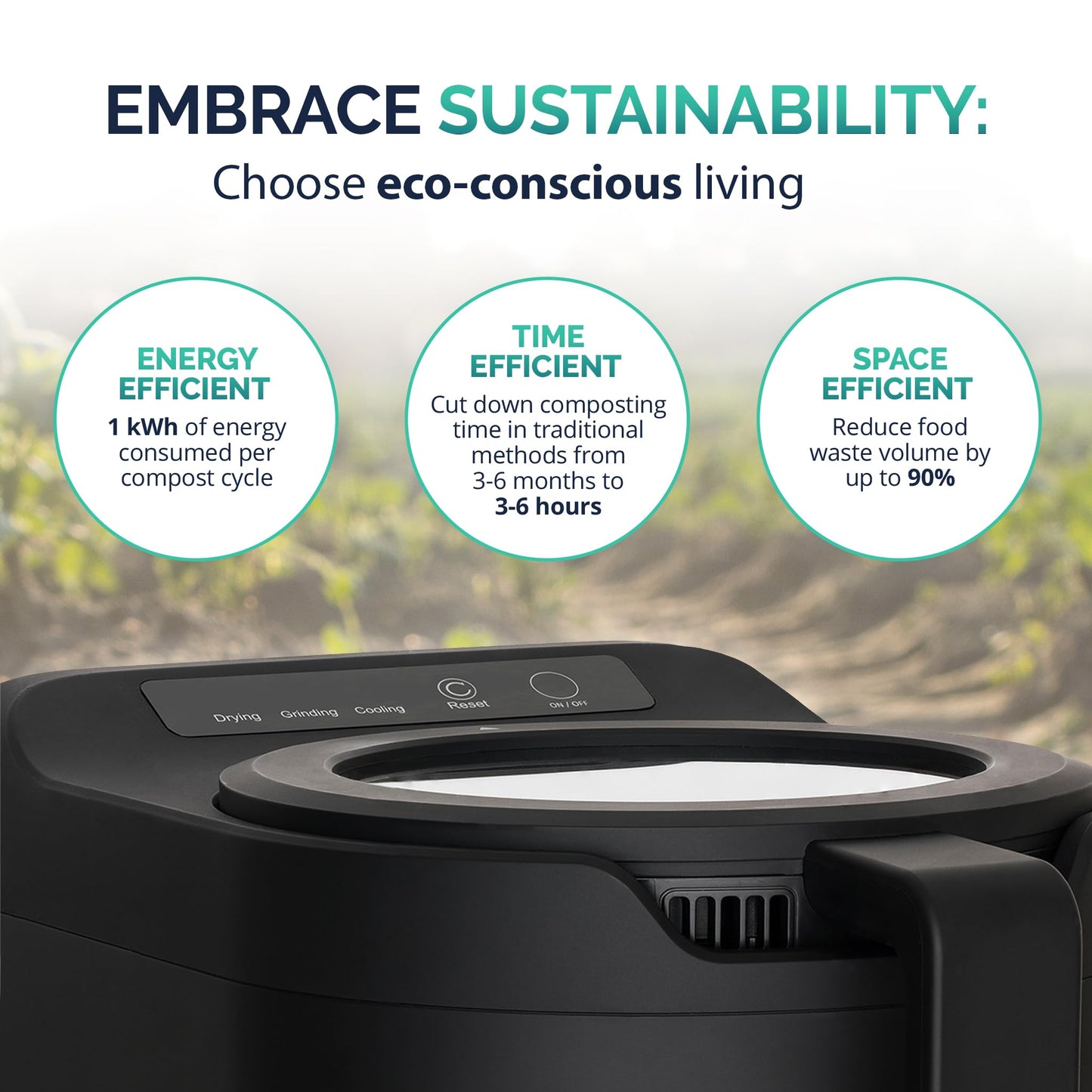 Luma Electric Kitchen Composter, 2.5L Capacity Odorless Countertop Compost Bin with Lid Clear-View Window, Smart Trash Can for Food Disposal, Turn Food Waste into Nutrient-Rich Plant Food
