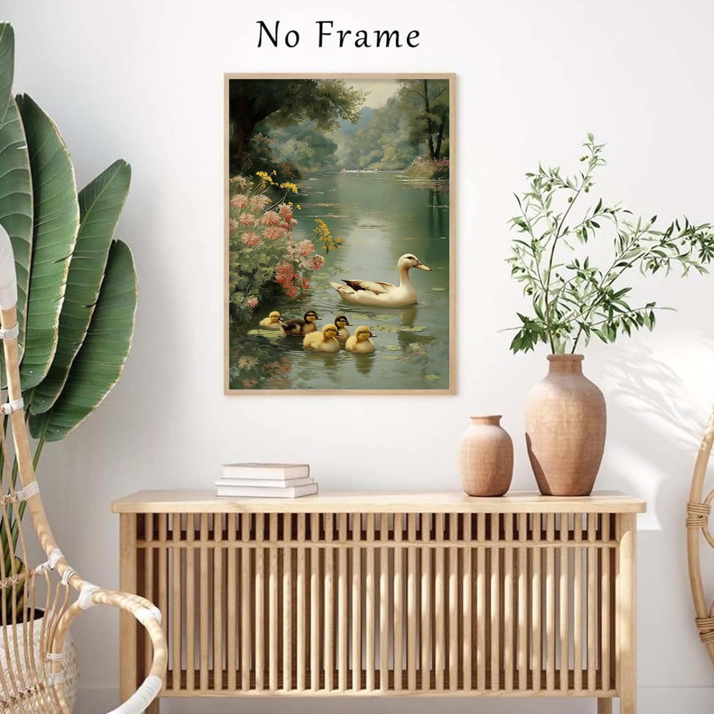 Farmhouse Duck Wall Art Abstract Animal Posters Bird Wildflower Poster Rustic Landscape Painting Mallard Duck Canvas Wall Art Funny Farm Animal Pictures Country Floral Flower Prints 16x24inch No Frame