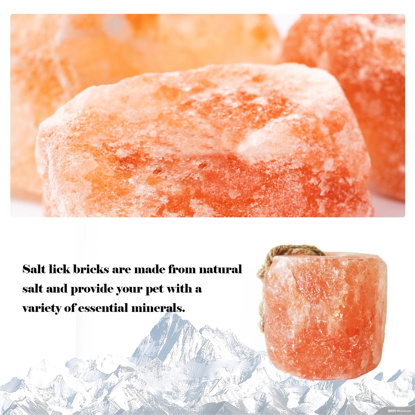 kathson Himalayan Salt Lick Salt Block on Rope for Horse Animals Mineral Salt Licks Natural Pink Licking Salt for Horses Deer Cattle Sheep and Other Livestock (1 Pcs,2.4-3.3 lbs)