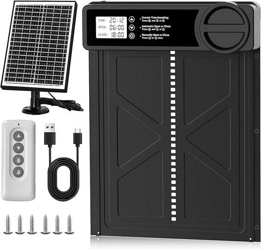 Large Size Automatic Chicken Coop Door Solar Powered - Timer/Manual Mode, Solar Chicken Coop Door Anti-Pinch, Aluminum Alloy Chicken Door | Higher Battery Capacity | 20M Remote Control