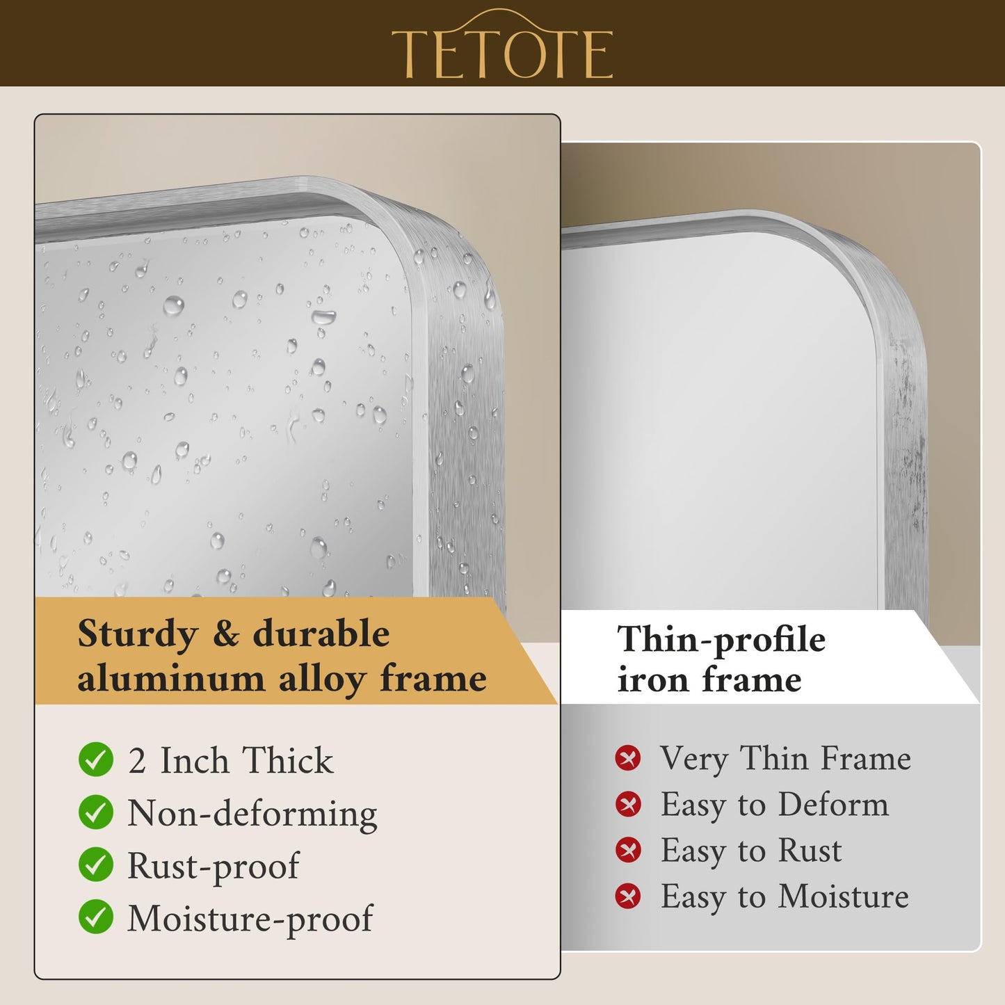 TETOTE 55 x 36 Inch Silver Mirror for Bathroom, Brushed Silver Framed Modern Farmhouse Rectangle Large Wall Mounted Mirror for Double Vanity (Horizontal/Vertical)