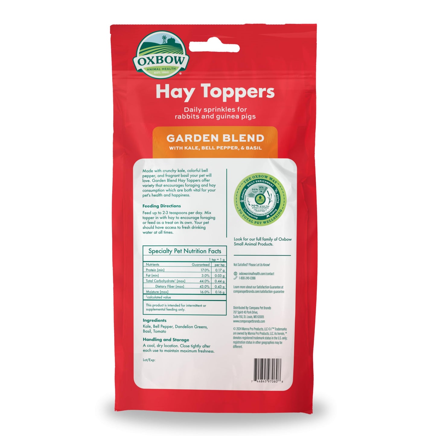 Oxbow Hay Toppers Garden Blend, Bunny Treats, Foraging Enrichment for Rabbits, Chinchillas, Guinea Pigs, and Other Small Herbivores, Timothy Hay Topper, Premium Rabbit Food Additive, 2oz