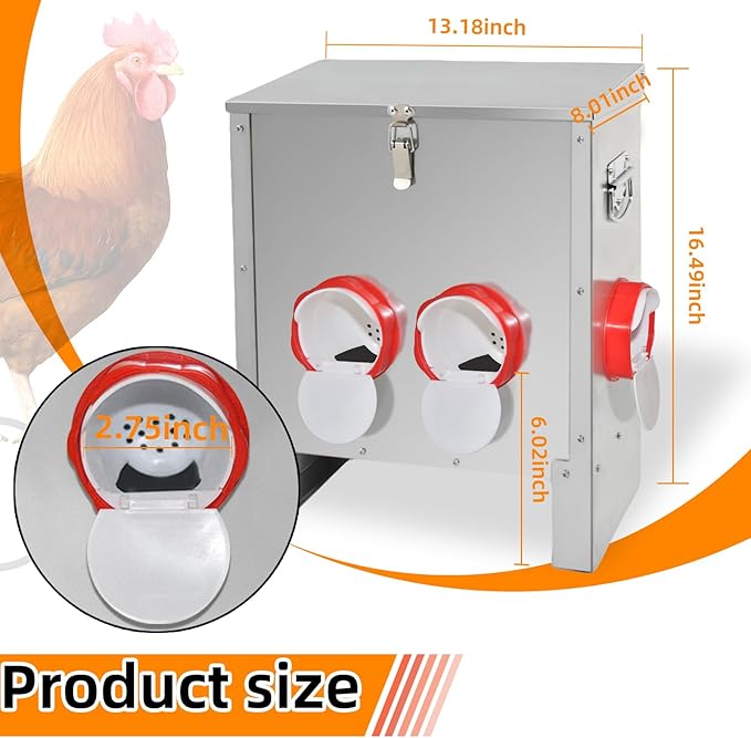 Automatic Poultry Chicken Feeder No Waste Metal Large Capacity 30 lbs Feeders for Chickens Ducks, Geese Bantams Pheasants Coop Weatherproof (4-Port)