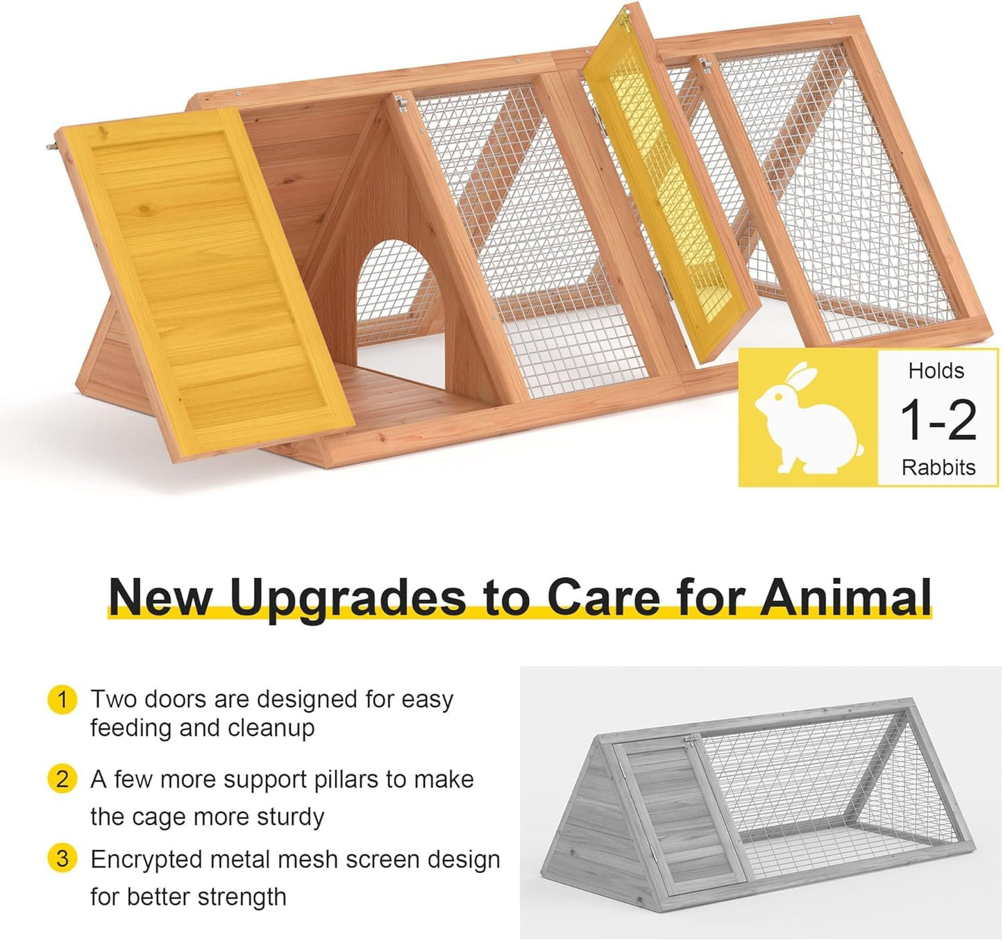 Kecreque Rabbit Hutch Outdoor Chicken Coop Run A-Frame Bunny Cage Wooden Quail Cage w/ 2 Door & Ventilated Wire Fence Small Animal Cage for Garden Backyard Farms 47 x 18 x 19.5 in