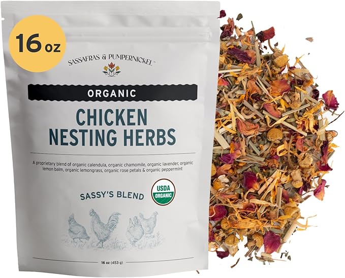 Sassafras & Pumpernickel Certified USDA Organic Chicken Nesting Herbs (16 oz, 1 Pound Bulk Bag) Aromatic Herbs for Coops and Nest Boxes, Nesting Herbs for Chicken coop, coop Refresher for Chickens