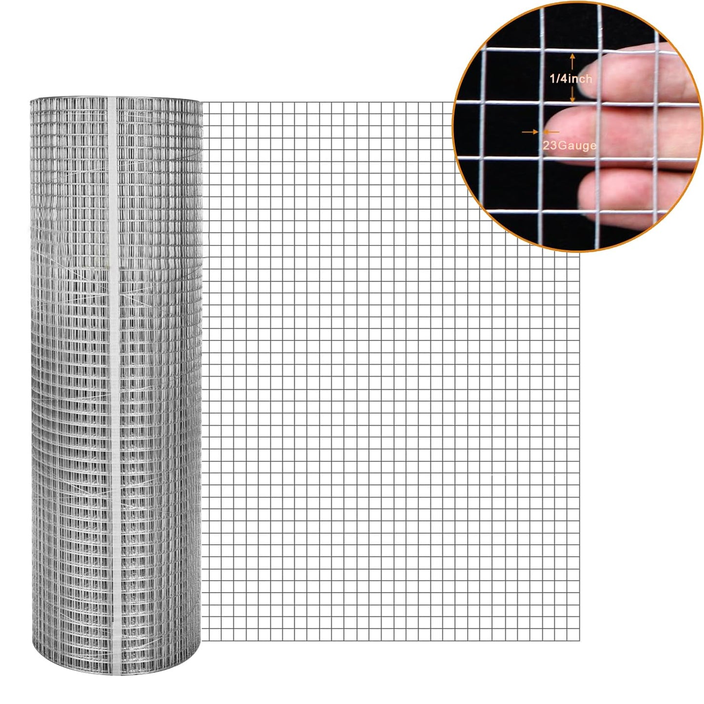 Hardware Cloth 1/4 Inch 8in X 20ft Galvanized After Welding 23 Gauge Square Chicken Wire Fence Mesh Roll Raised Garden Bed Plant Supports Poultry Netting Cage Snake Fence (8in x 20FT)